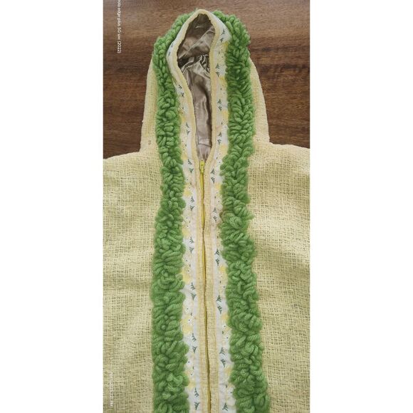 Vintage handmade baby bunting w bunny trim yellow green Easter lined - Picture 2 of 13